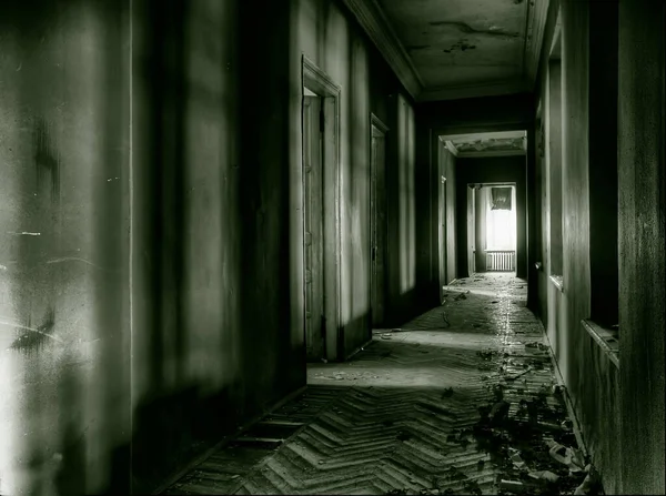 Dark Long Corridor Abandoned Building — Stock Photo, Image