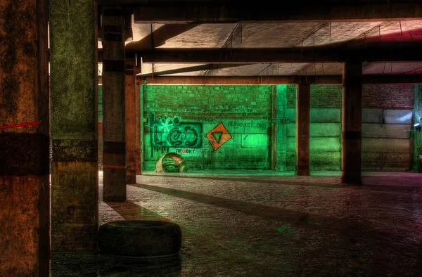 Beautiful Basement Columns Abandoned Building — Stock Photo, Image