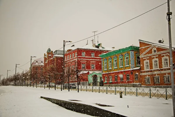 Snowfall Streets Kazan Republic Tatarstan Russia — Stock Photo, Image