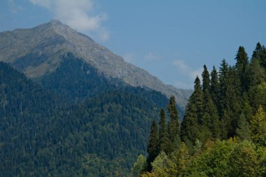 Ritsa Gölü civarındaki Kafkas Dağları 'nın zirveleri, Abhazya.