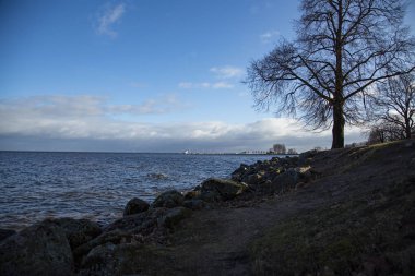Rusya 'nın Peterhof Sarayı Aşağı Parkı' ndan Finlandiya Körfezi manzarası.