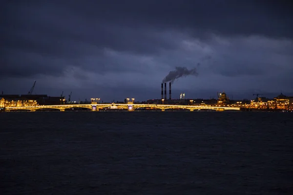 Uitzicht Annunciatiebrug Nachts Petersburg Rusland — Stockfoto