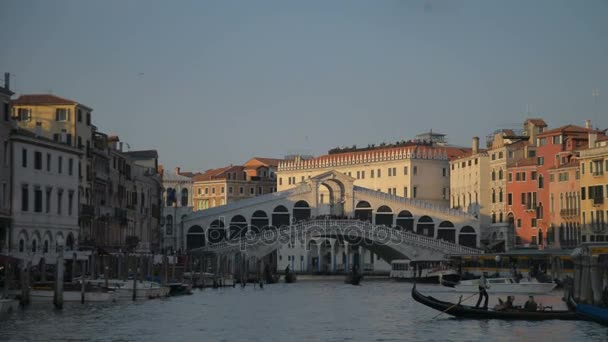 Der schöne blick auf die rialtos-brücke und den canal grande in venedig, italien — Stockvideo