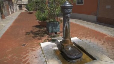 Çeşme, bir su akışı unsurları close-Up efsanevi ağzından dökülen yaratıklar, aslan ve Çeşme erkekte temiz su mavi bir sürü