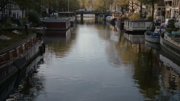 Amsterdam kanalda sonbahar renkleri. — Stok video