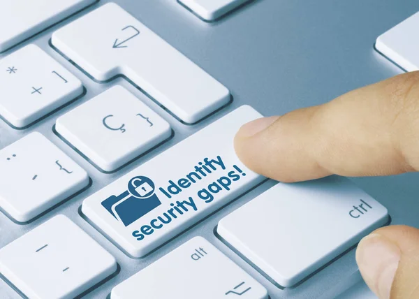 Identificer Sikkerhedshuller Inscription Blue Keyboard Key Identificer Sikkerhedshuller Skrevet Blue - Stock-foto
