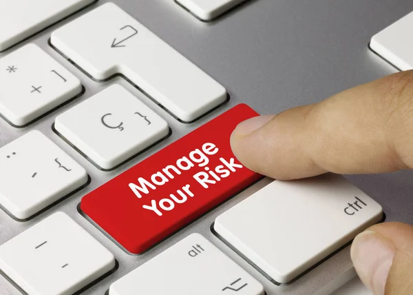 Kezelése Kockázat Felirat Piros Billentyűzet Kulcs Kezelje Kockázatot Írt Piros — Stock Fotó