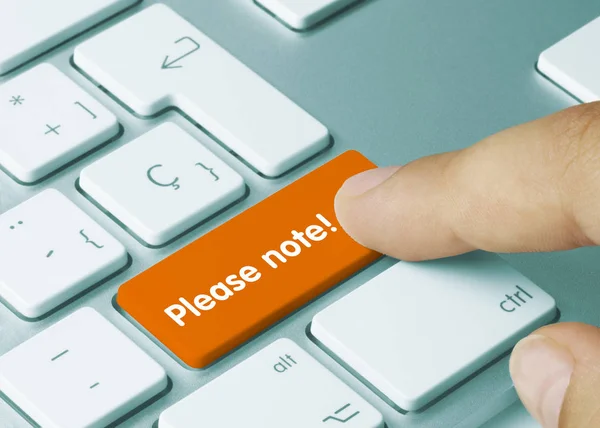 Por favor, note! - Inscrição na chave de teclado laranja . — Fotografia de Stock