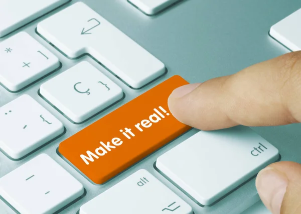 Torna Real Escrito Orange Key Metallic Keyboard Tecla Pressão Dedo — Fotografia de Stock