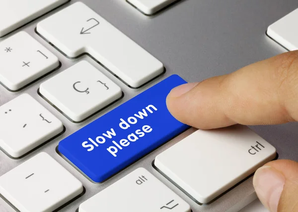 Slow Please Γράφτηκε Στο Blue Key Metallic Keyboard Πληκτρολόγιο Πληκτρολογίου — Φωτογραφία Αρχείου