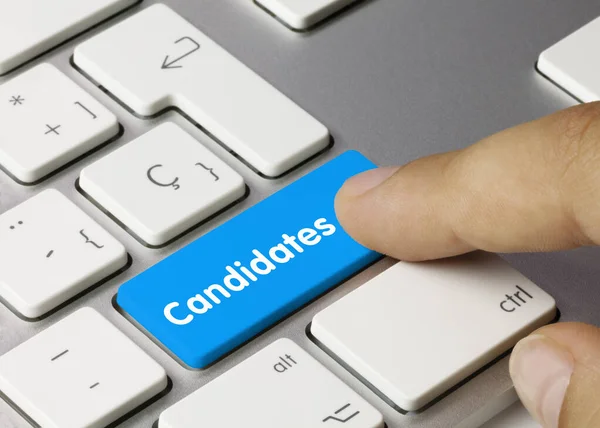 Candidates Written Blue Key Metallic Keyboard Finger Pressing Key — Stock Photo, Image