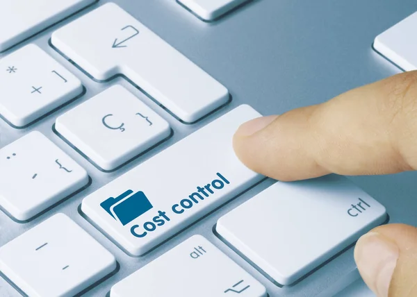 Cost Control Written Blue Key Metallic Keyboard Finger Pressing Key — Stock Photo, Image