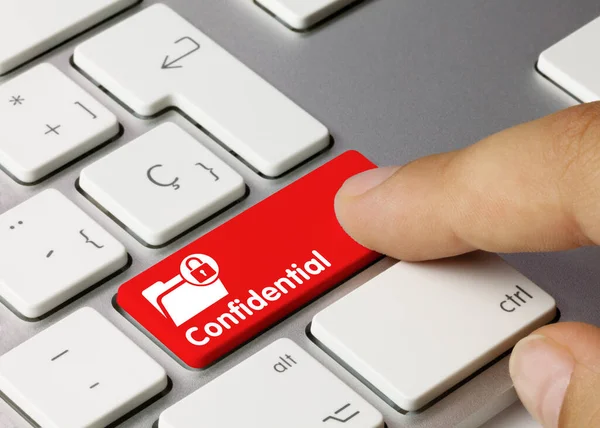 Confidential Written Red Key Metallic Keyboard Inglés Pulsando Tecla —  Fotos de Stock