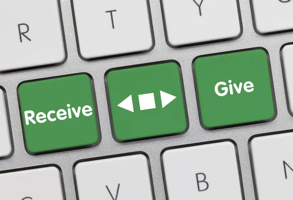 Receive Give Written Green Key Metallic Keyboard Finger Pressing Key — Stock Photo, Image