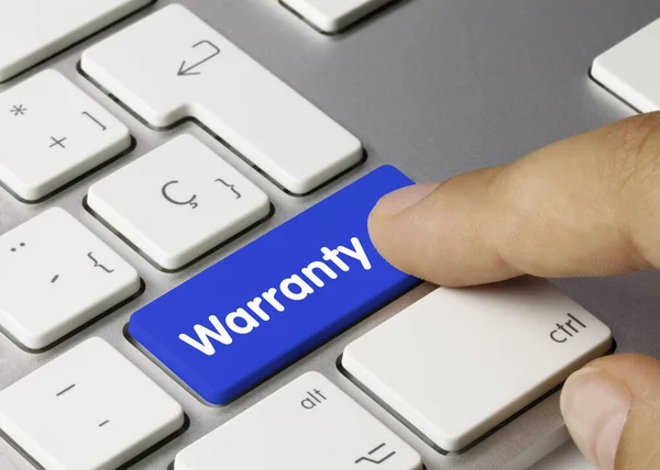 Warranty Written Blue Key Metallic Keyboard Finger Pressing Key — Stock Photo, Image