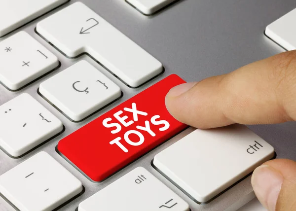 Sex Toys Geschreven Rode Sleutel Van Metallic Keyboard Vingertoets Indrukken — Stockfoto