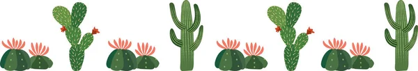 Lindo Borde Vectorial Sin Costura Repetición Tres Cactus Con Flores — Vector de stock