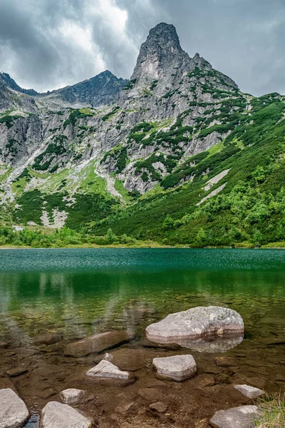 Malerischer Grüner Teich Zelene Pleso Kezmarske Slowakischen Hochtatra Gebirge Mit — Stockfoto