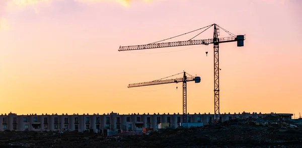 Tejita Tenerife Espanha Dezembro 2019 Dois Guindastes Construção Pôr Sol — Fotografia de Stock