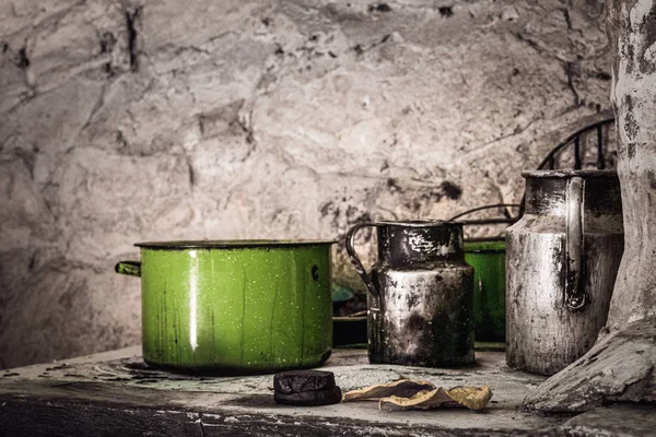Fogão Cozinha Moda Antiga Com Panelas Aço Metal Chiapas Rurais — Fotografia de Stock