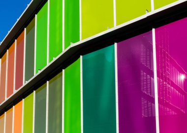 Len, Castille and Leon, Spain - December 29, 2016: Colorful walls of MUSCAC, a contemporary art museum in Len designed by Mansilla + Tun Architects.