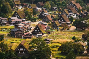 Gokayama, Toyama Bölgesi, Japonya - 19 Ekim 2018: Gokayama köyü geleneksel gaz-zukuri tarzı ahşap evleri ile ünlüdür ve Unesco Dünya Mirası bölgesi olarak listelenmiştir..