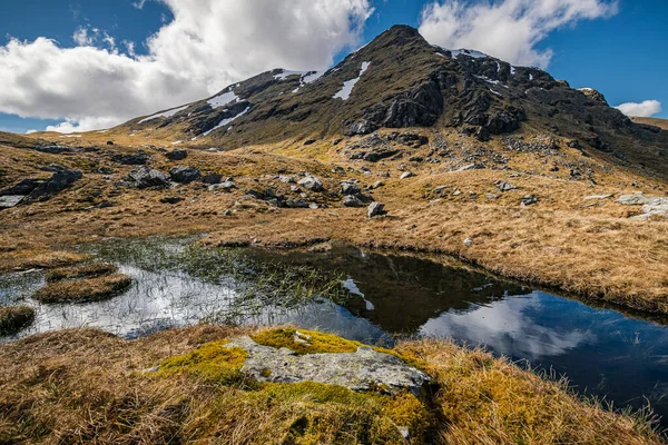 Hora Odráží Malém Rybníčku Výstupu Beinn Dorain Skotské Vysočině Raně — Stock fotografie