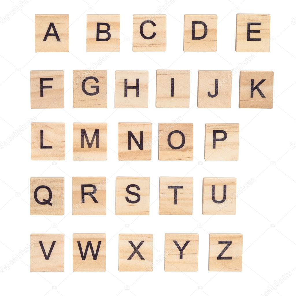 Alphabet on wood ,white background 