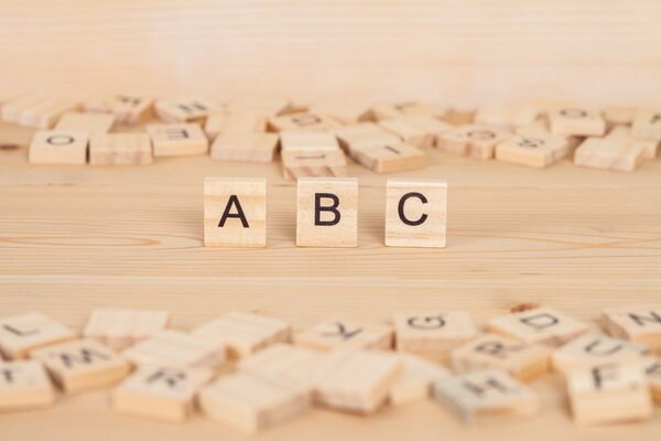 ABC word written on wood cube