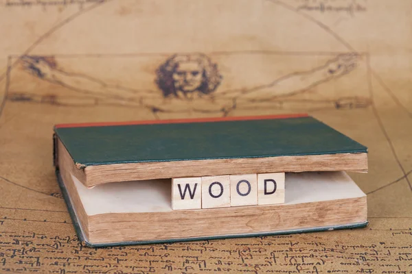 Word written on wood block in the vintage book . — Stock fotografie