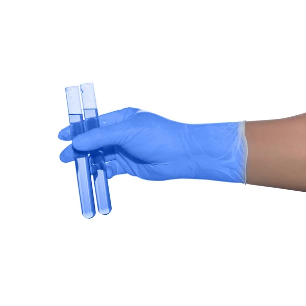 Mano del científico sosteniendo un tubo de ensayo o tubo de laboratorio, Laboratorio —  Fotos de Stock