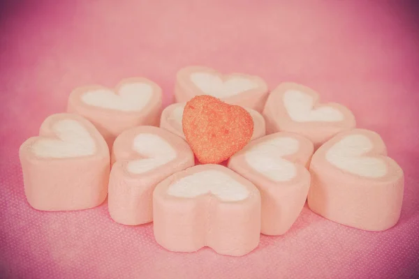 Heart shaped candies on background,selective focus. — Stock Photo, Image