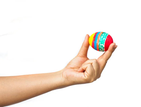 Hand holding a easter egg on white — Stock Photo, Image