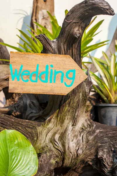 Дерев'яна вивіска з написом на весіллі з фарбою. Вуд-га — стокове фото