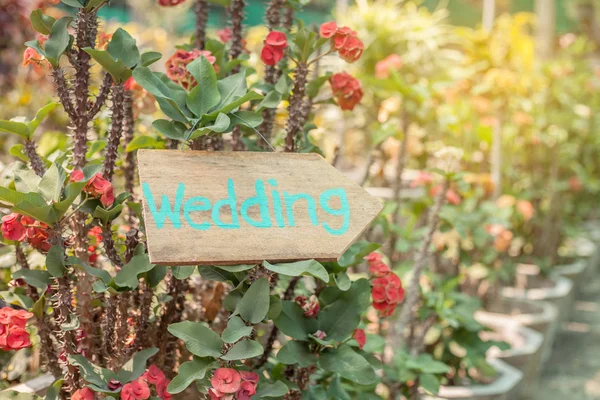 Дерев'яна вивіска з написом на весіллі з фарбою. Вуд — стокове фото