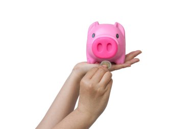 tutan el ve bir madeni para için kumbara koymak