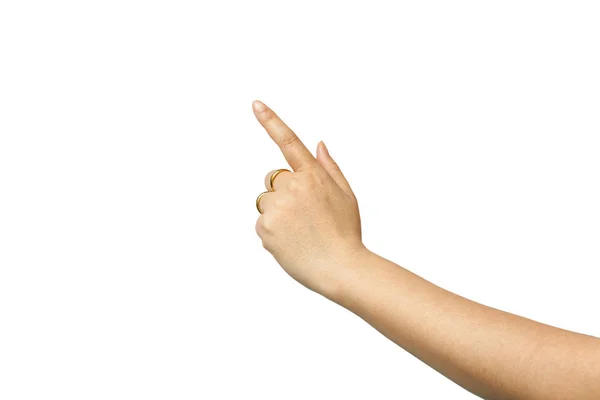 Рука, указывающая пальцем на что-то касание или щелчок — стоковое фото