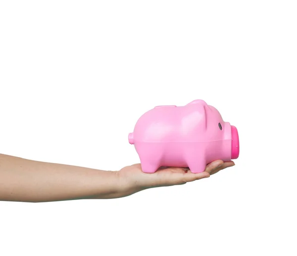 Hand met een piggy bank — Stockfoto