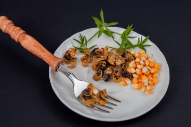 deniz gıda tatlı çanak üzerinde istiridye çatalı kurutulmuş.