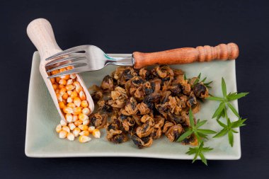 deniz gıda tatlı çanak üzerinde istiridye çatalı kurutulmuş.