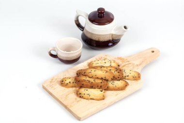 Ev küçük tatlı kurabiye siyah susam, genellikle yuvarlak, Yassı ve gevrek ile yaptı. Cookie üzerine beyaz.