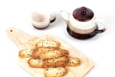 Ev küçük tatlı kurabiye siyah susam, genellikle yuvarlak, Yassı ve gevrek ile yaptı. Cookie üzerine beyaz.