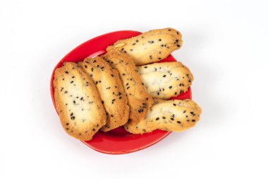 Ev küçük tatlı kurabiye siyah susam, genellikle yuvarlak, Yassı ve gevrek ile yaptı. Cookie üzerine beyaz.