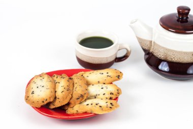 Ev küçük tatlı kurabiye siyah susam, genellikle yuvarlak, Yassı ve gevrek ile yaptı. Cookie üzerine beyaz