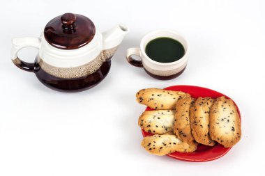 Ev küçük tatlı kurabiye siyah susam, genellikle yuvarlak, Yassı ve gevrek ile yaptı. Cookie üzerine beyaz