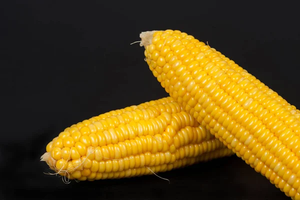 Gele verse maïs op zwarte achtergrond — Stockfoto