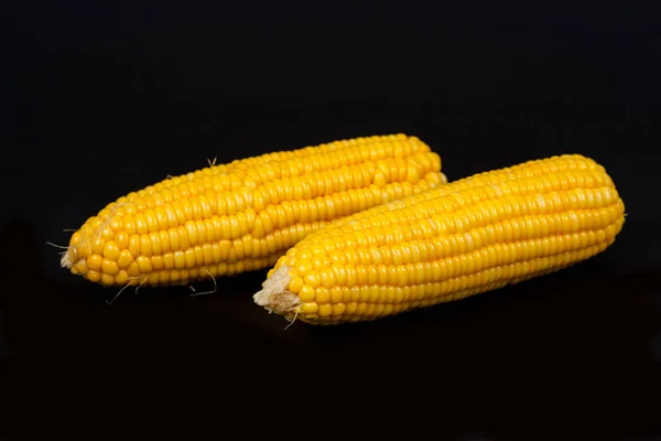 Gele verse maïs op zwarte achtergrond — Stockfoto