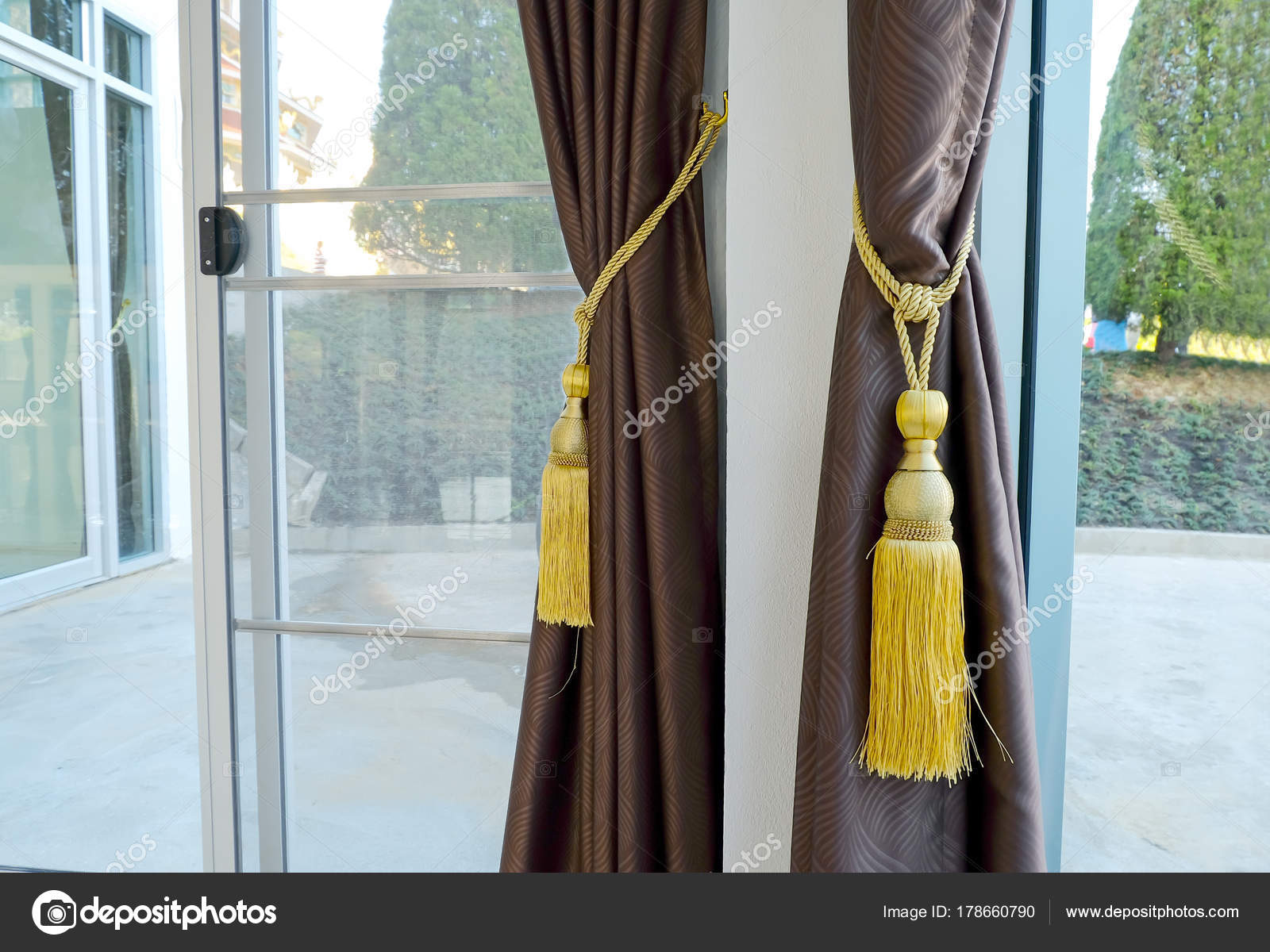 Colorful Curtains Tassel Interior House Stock Photo