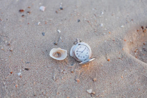 Pocket Watch Sea Beach Background — Stock Photo, Image