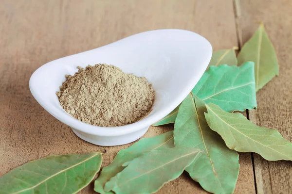 Powder of dried bay leaf of the bay tree, used in cooking.